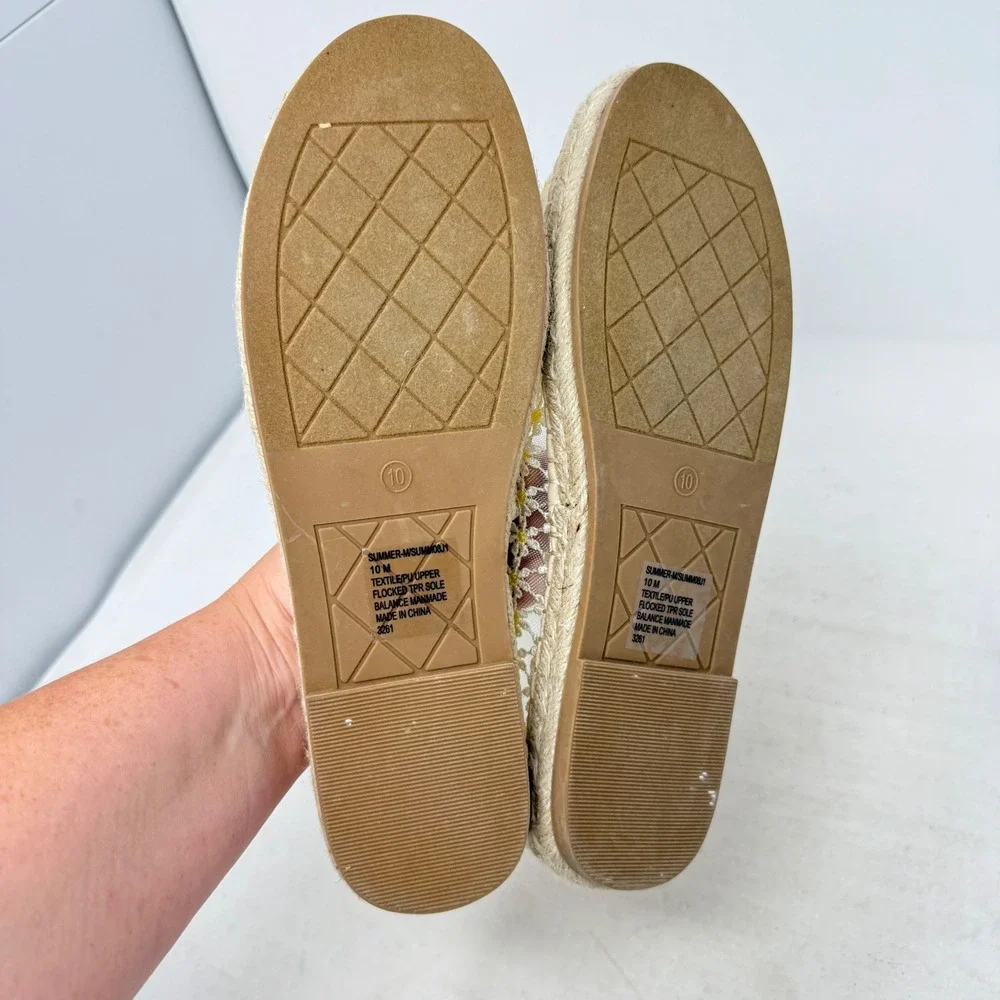 Madden Girl Espadrille Flats Beige 10 Floral Daisy Mesh Mary Jane Summer Boho